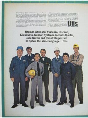 Print Ad Otis Elevator Company Maintenance Team Global Workforce Vintage 1970s